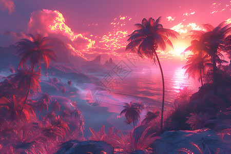设计的热带棕榈树插画背景图片