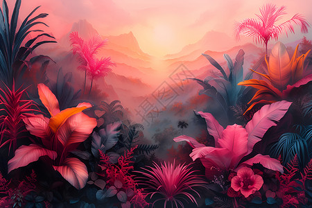 奇幻的热带植物背景图片