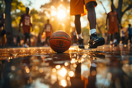 运动街头照耀下的篮球背景