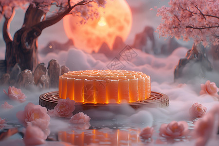 梦幻的月饼模型背景图片