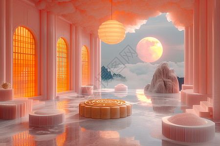 梦幻中的悬浮月饼背景图片