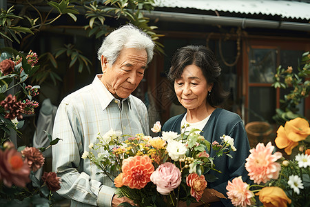 老夫妻的幸福家园背景图片