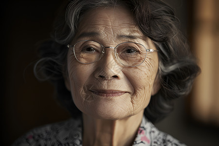 祖母微笑着凝视镜头高清图片