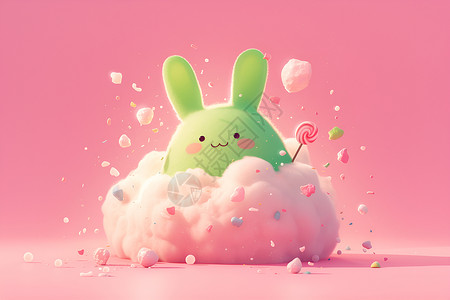 兔子棉花糖甜蜜玩偶插画