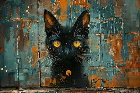 猫咪在砖墙上背景图片