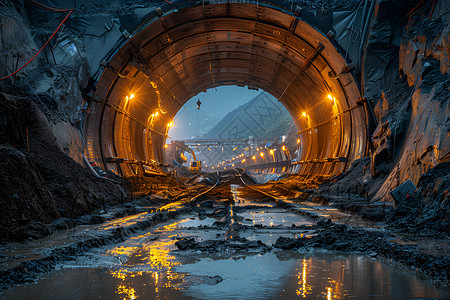 夜幕下的隧道奇观背景图片