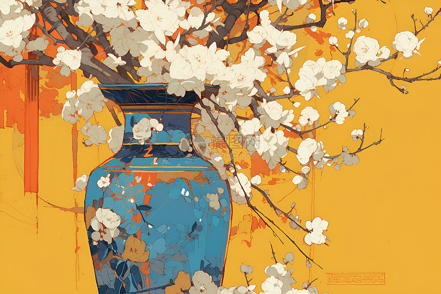 橙光绽放的梅花图片
