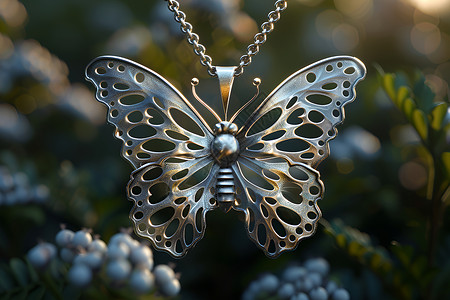 银链子镶嵌的银蝴蝶坠背景