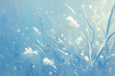 白色山脉阳光下的白色花朵插画