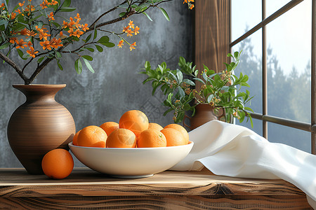 碗装着橙子背景