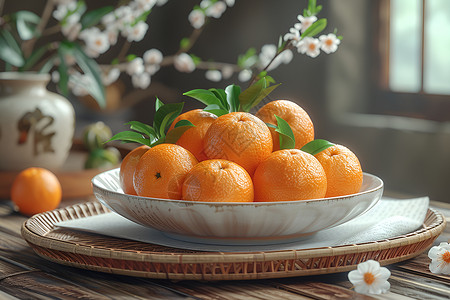 橙子与绿叶背景图片