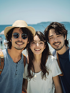 海边笑容海边好友合照背景