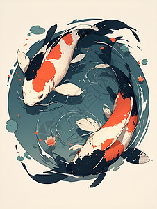 美肌水古典美韵水中的锦鲤插画