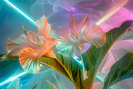 花脉与玻璃棕榈树背景图片