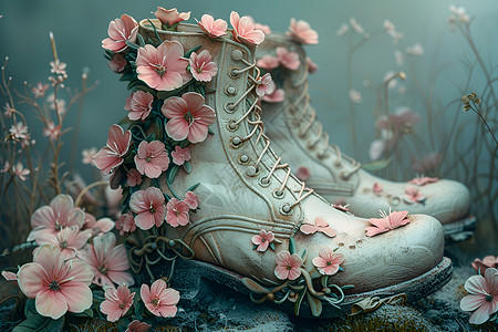 粉花雨靴背景图片