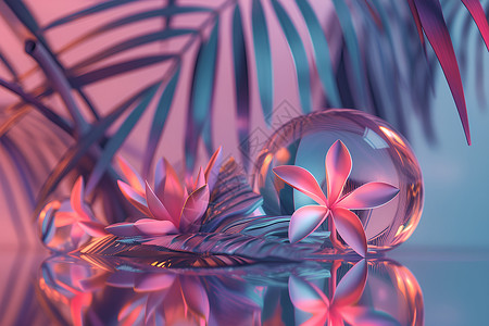 七彩玻璃七彩的棕榈叶插画