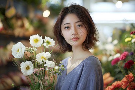 手捧小花朵手捧鲜花的女子背景