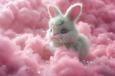 粉色棉花中的小兔子背景图片