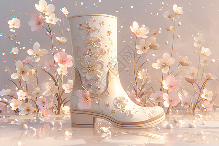 花朵装饰的泥靴背景图片