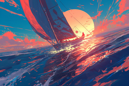 夕阳下的画船背景图片