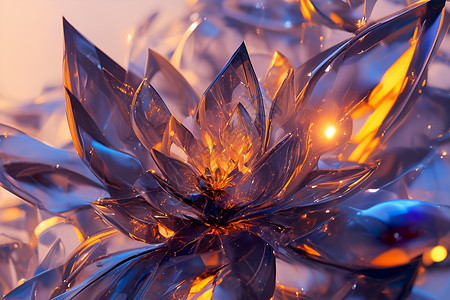 玻璃光泽魔幻的光影花朵插画