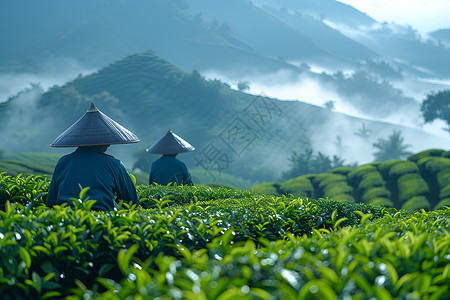 喝奶茶的人采摘茶的人背景