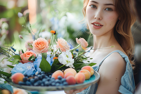 鲜花和女子背景图片