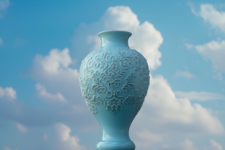 刻瓷蓝瓷花瓶插画