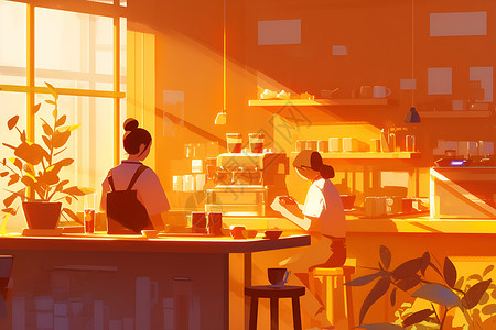 阳光下的咖啡店背景图片