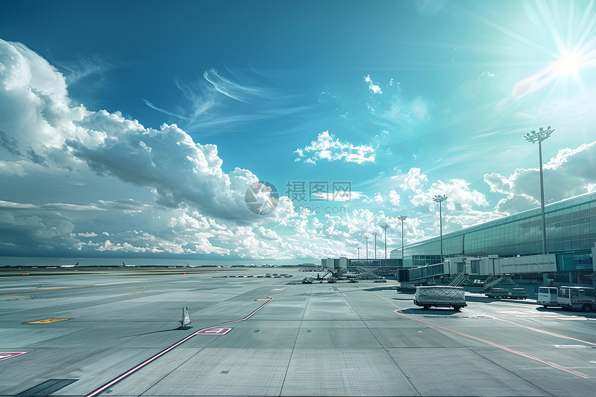 蓝天下广阔的机场图片
