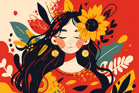 太阳花与少女背景图片
