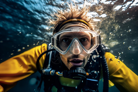 海底探险中的男子背景图片