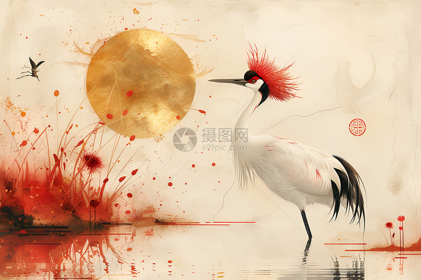 翩翩起舞的赤冠鹤图片