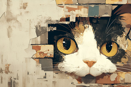 墙壁上的猫咪背景图片