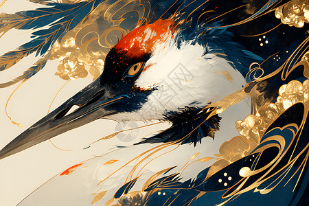 红头鹤中国画背景图片