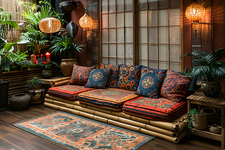 竹沙发波西米亚风格的竹质沙发背景