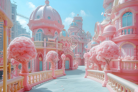 梦境仙境粉色小楼背景图片