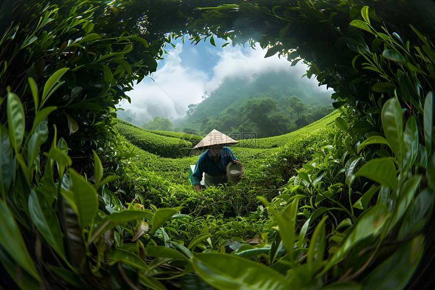 茶园里的采茶工人图片