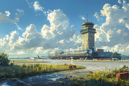 浩瀚天空下的机场背景图片