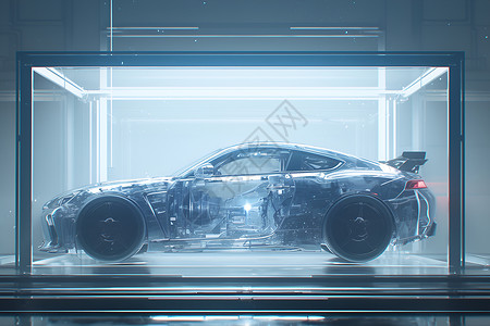 汽车主视觉玻璃盒中的未来车插画