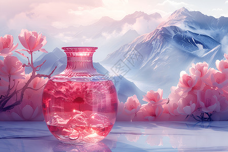 粉色罐子透明的粉色花瓶插画