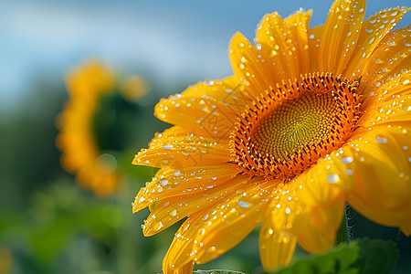 太阳花向日葵上的露珠背景