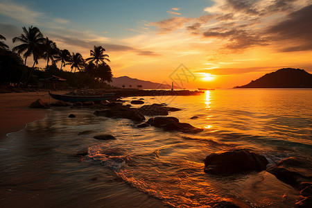 夕阳下的海岸高清图片