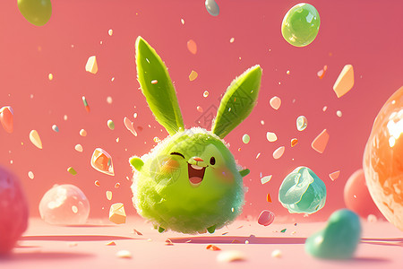 蹦蹦跳跳的小绿兔背景图片