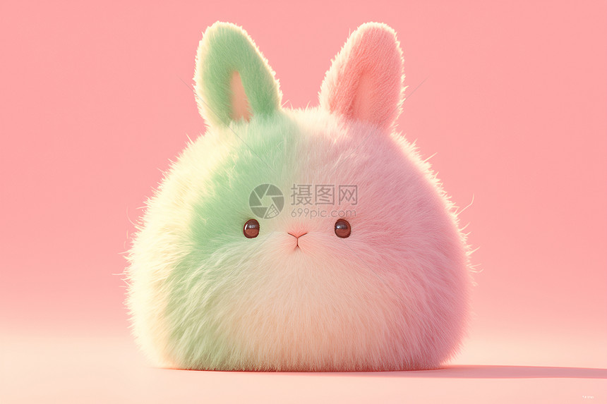 可爱的粉绿色棉花糖兔子图片