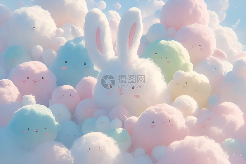 五彩缤纷的棉花糖兔子图片