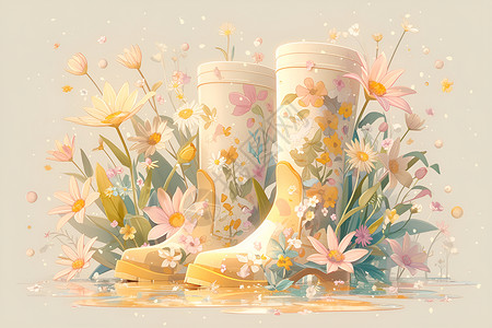 花卉点缀的靴子背景图片