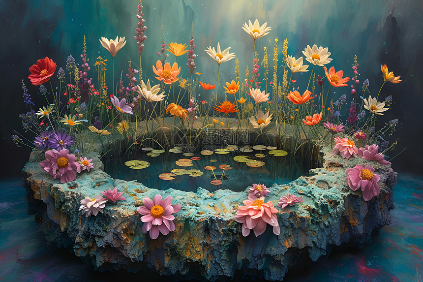 莲花盛放的水池图片