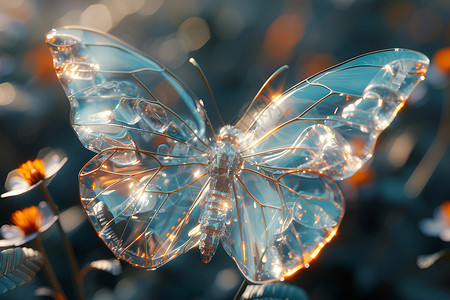 草地上的玻璃蝴蝶高清图片