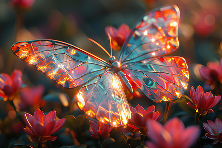 花朵上的蝴蝶花朵上的玻璃蝴蝶背景